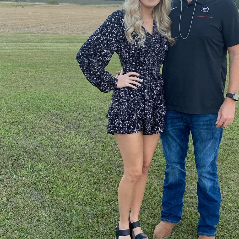 Black Romper with white polka dots